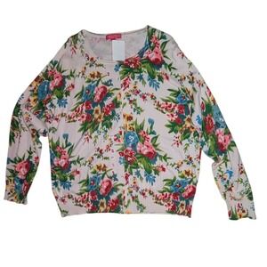 Charlotte Tarantola Cardigan Womens 1X Cream Floral Rhinestone Button Sweater